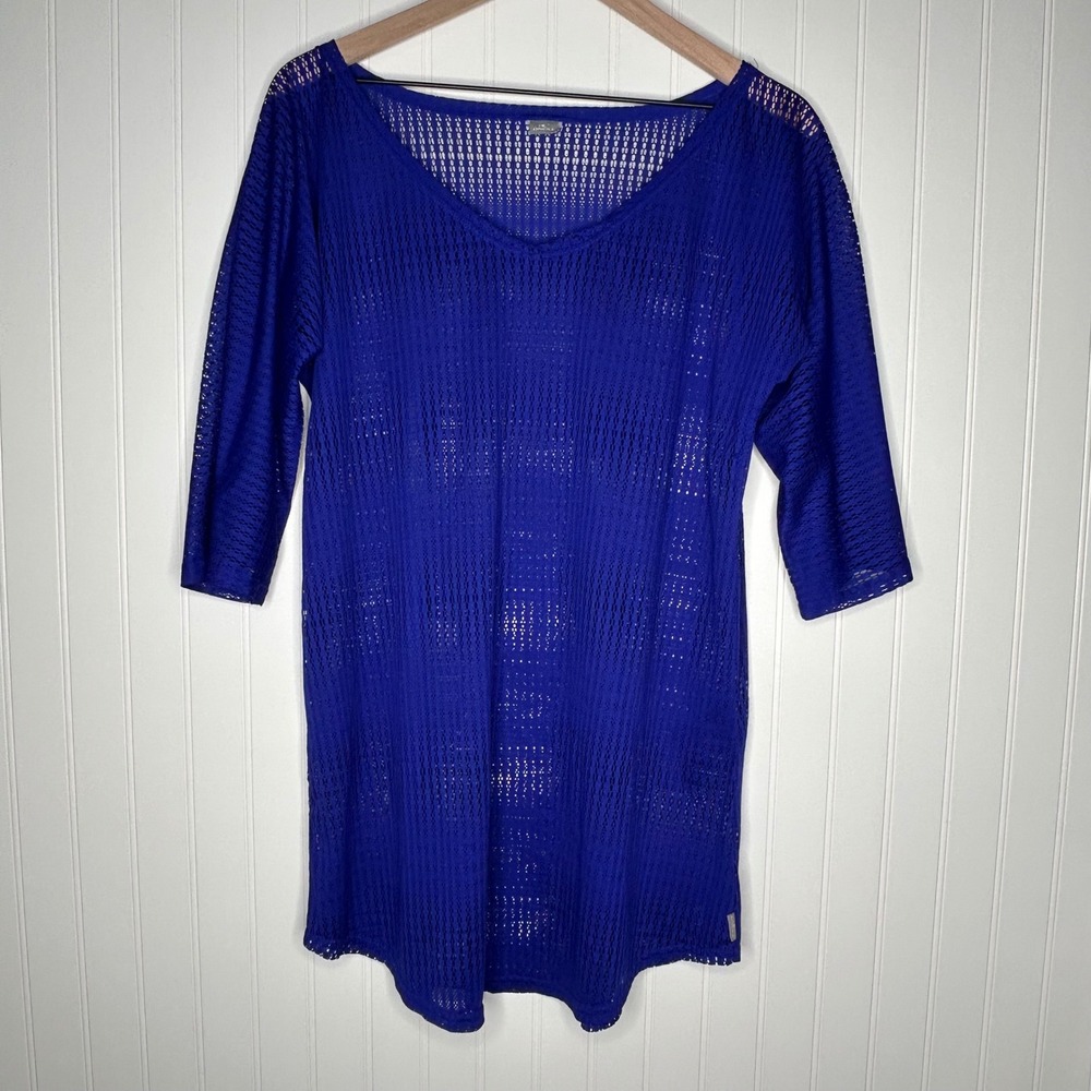 O'Neill Womens Swim Cover Up Est M Royal Blue Mesh Crochet Beach Tunic